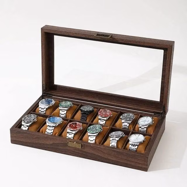 EONLION 12 Slot Portable Watch Travel Storage Organizer in Brown