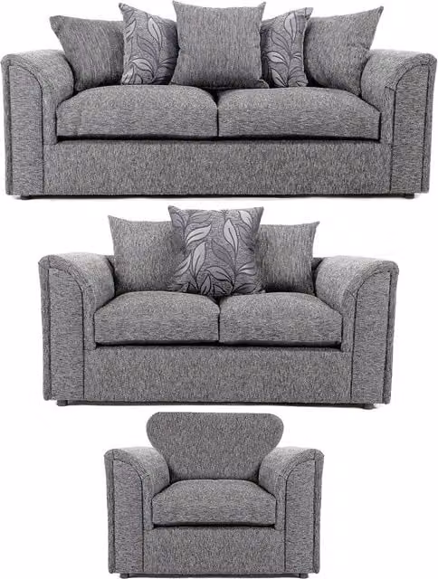 Furnishings For Less UK Byron Dundee Chenille Fabric 6 Seater 3 Piece Sofa Suite in Grey