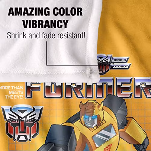 Hasbro Transformers Bumblebee Silky Touch Super Soft Fleece Throw Blanket, White and Multicolour, W/D/H: 152 x 127 cm – 3