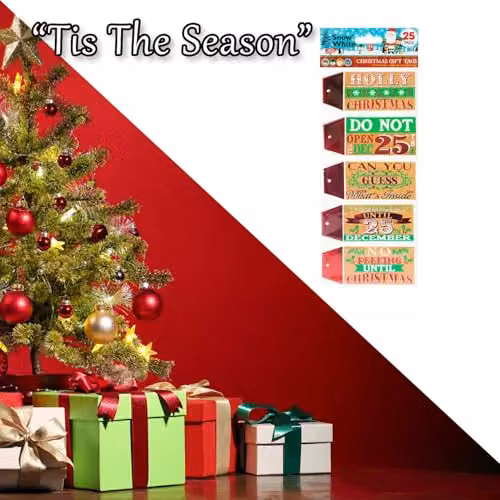 VFM e-Store Christmas Themed Paper Gift Tags, 25 Pack, Multicolour – 7