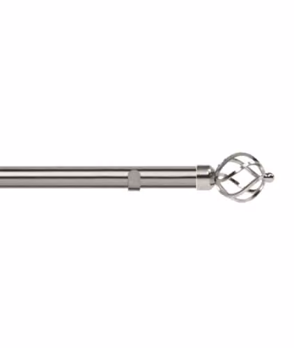 New Edge Blinds Silver Eyelet Curtain Pole Set with Cage Finial, 28mm Diameter