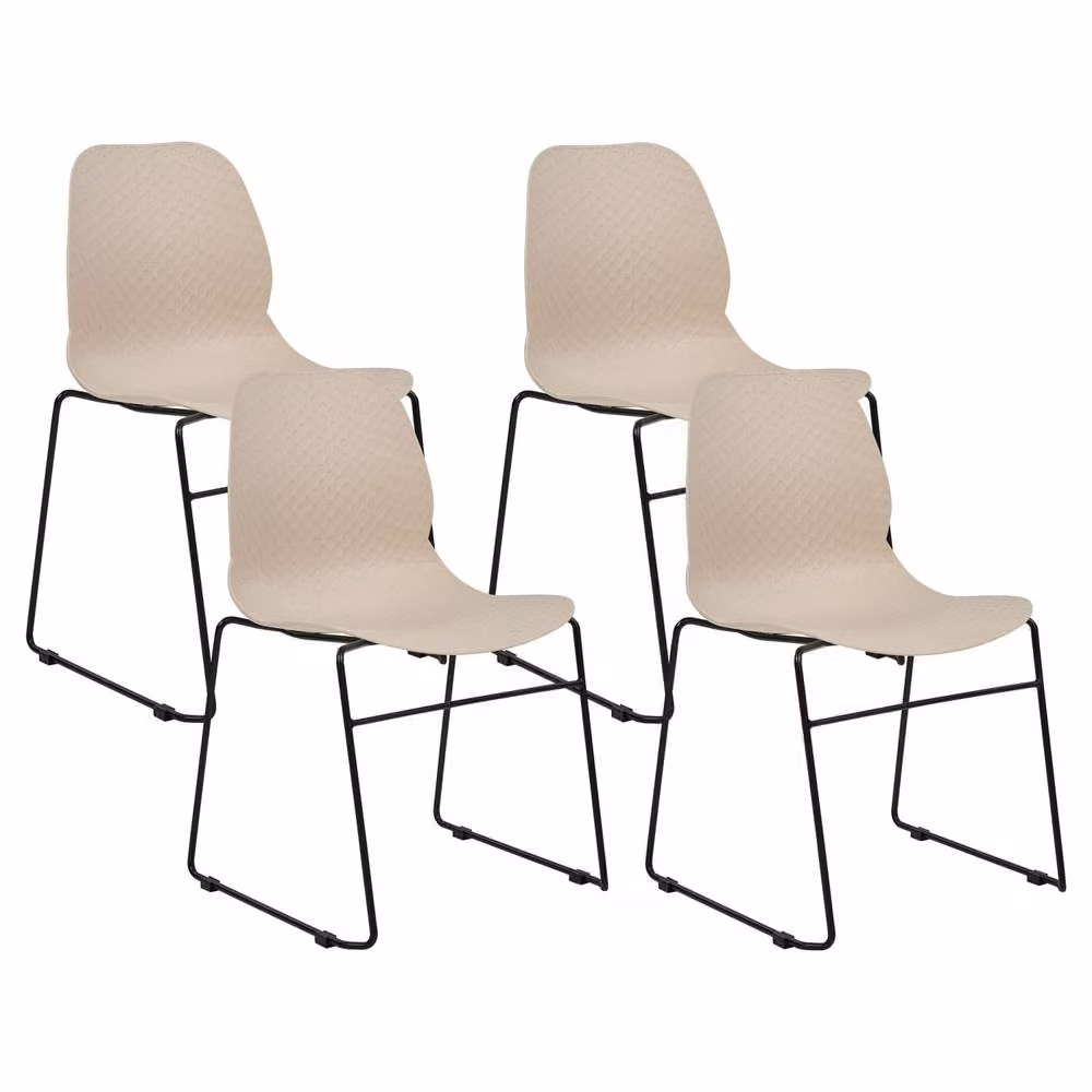 Wyld and Coco Set of 4 Beige Stackable Armless Conference Chairs with Polypropylene Seats – 2