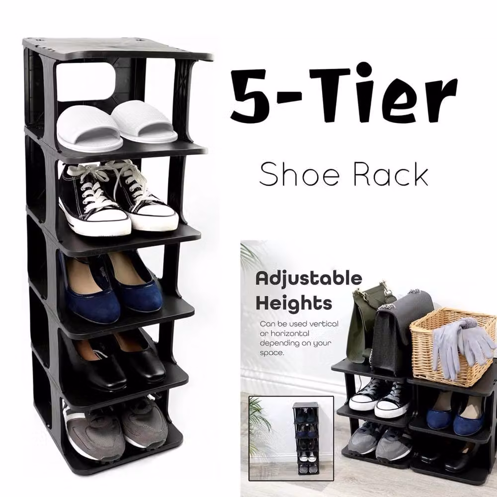 Kelvenix 5 Tier Vertical Black Shoe Rack with Adjustable Shelves – 2