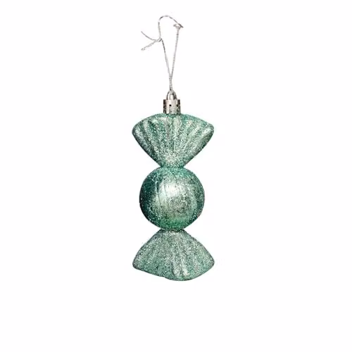 Melody Maison Set of 3 Green and Gold Glitter Sweet Shaped Christmas Bauble Decorations, Diameter: 11 cm – 3
