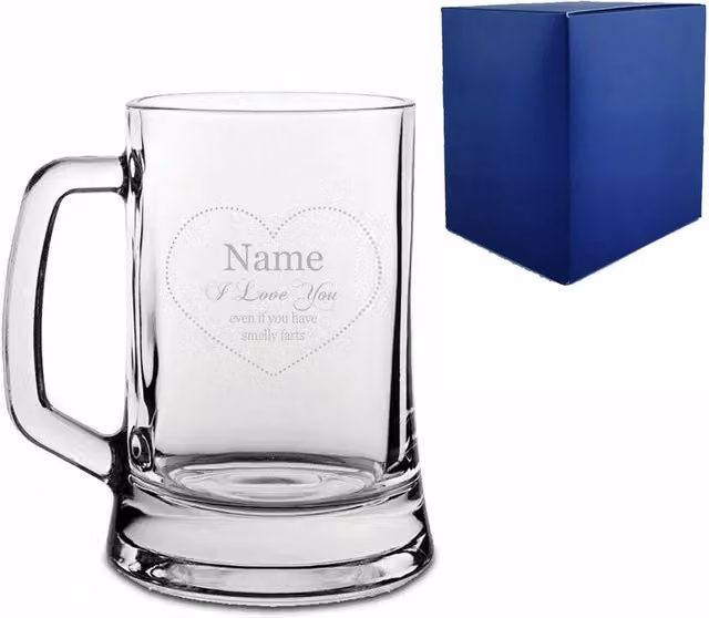 Uniqueful Personalised I Love You Even with Smelly Farts Glass Tankard Beer Mug, Clear
