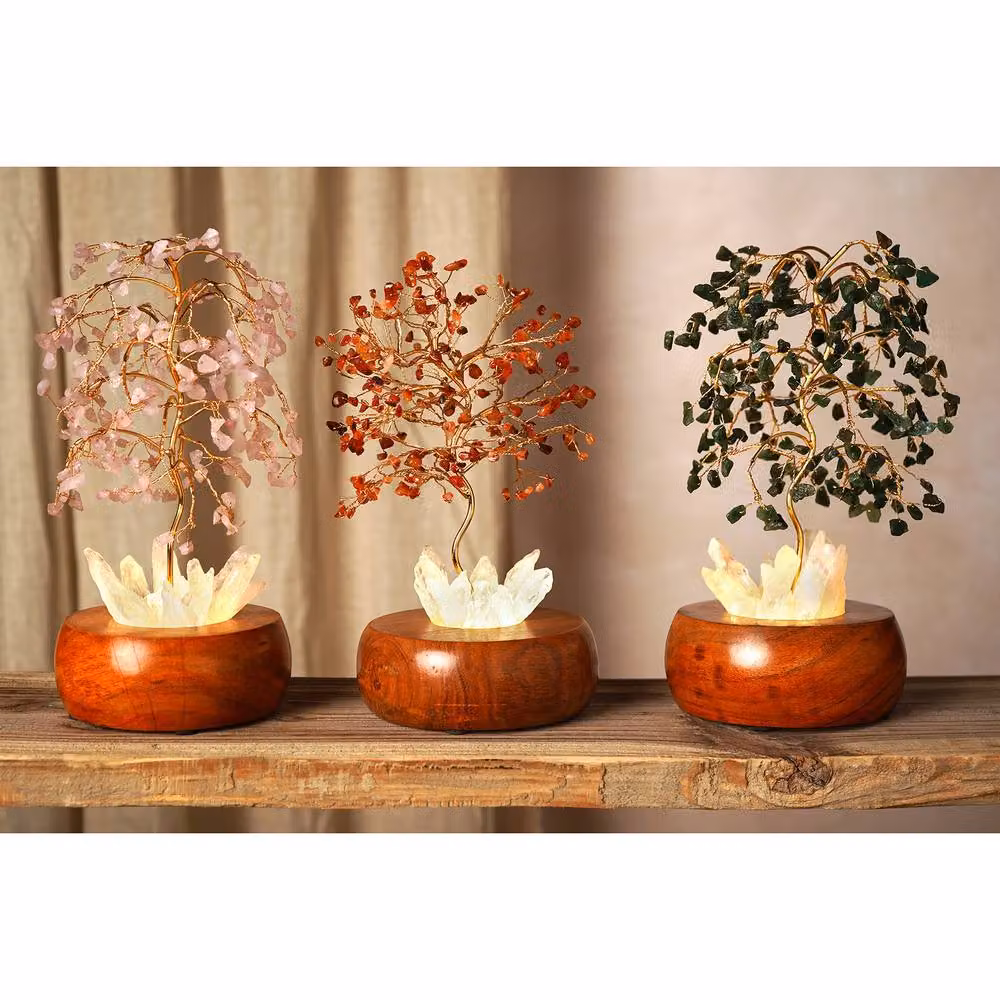 Serenity Aventurine LED Glow Tree in Green with Crystal and Wood Accents – 5