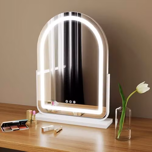 HOMCOM LED Vanity Dressing Table Mirror in White, Dimmable and Adjustable, W: 43 cm, H: 59 cm
