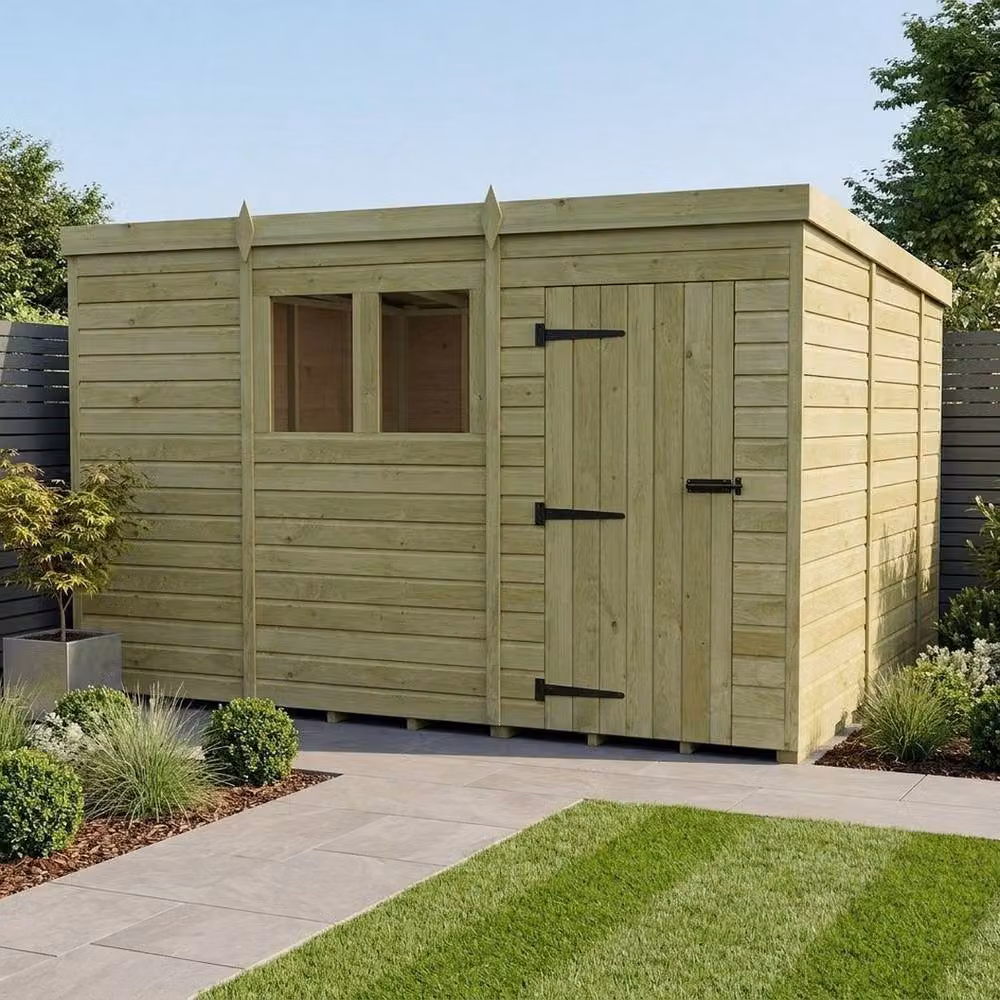 Buttercup Farm Natural Timber Pent Garden Shed with Single Door and Windows W/D/H: 305 x 305 x 210 cm – 2