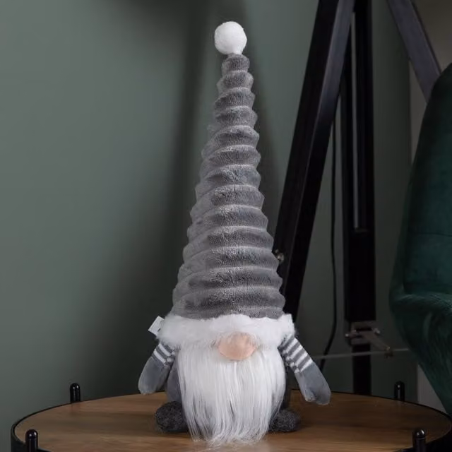 Samuel ALEXANDER 40cm Sitting Plush Christmas Gonk with Grooved Hat in Grey