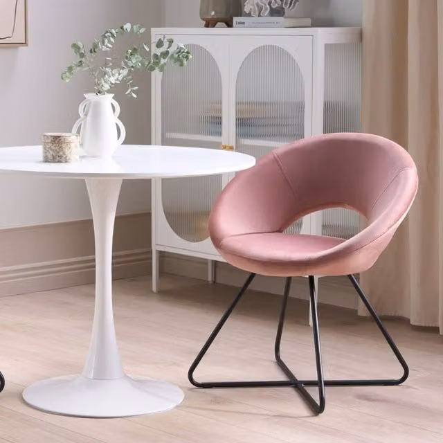 Wyld and Coco Living Pink Velvet Tufted Armless Accent Chair with Metal Cross Base