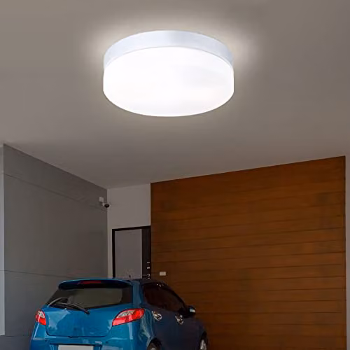Globo Lighting Modern Round Silver Aluminium and Glass Outdoor Ceiling Lamp IP44 with E27 Energy Saving Bulb – 5