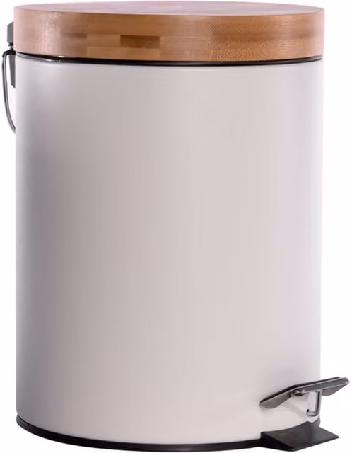 Maison & White 5L Silver Pedal Bathroom Bin with Bamboo Lid and Soft Close Steel Design