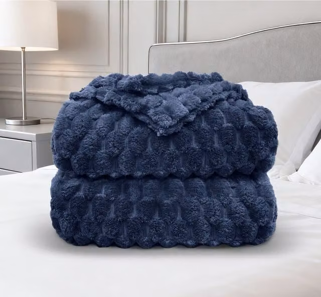 Velosso Super Snug Chunky Popcorn Fleece Throw, Blue, W: 200 cm, D: 240 cm