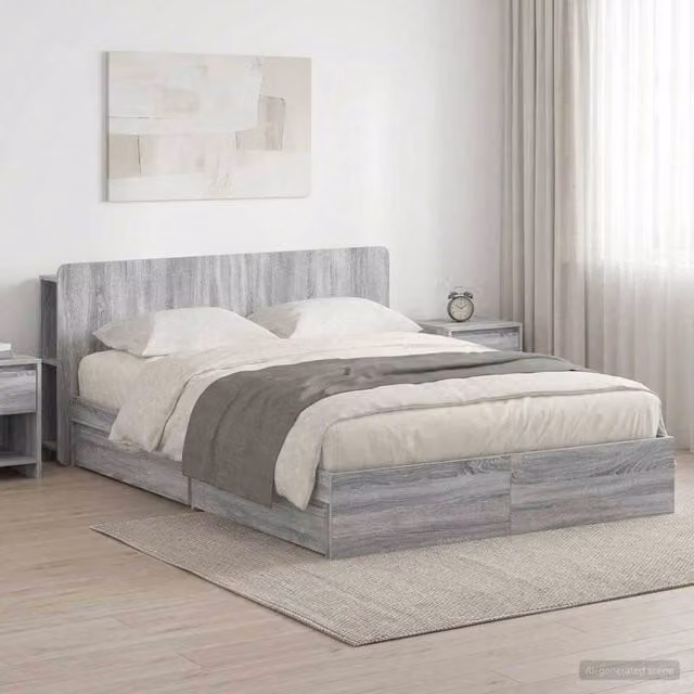 Berkfield Home Modern Bed Frame with Storage Drawers in Grey Sonoma, W/D/H: 140 x 200 cm, Engineered Wood – 1