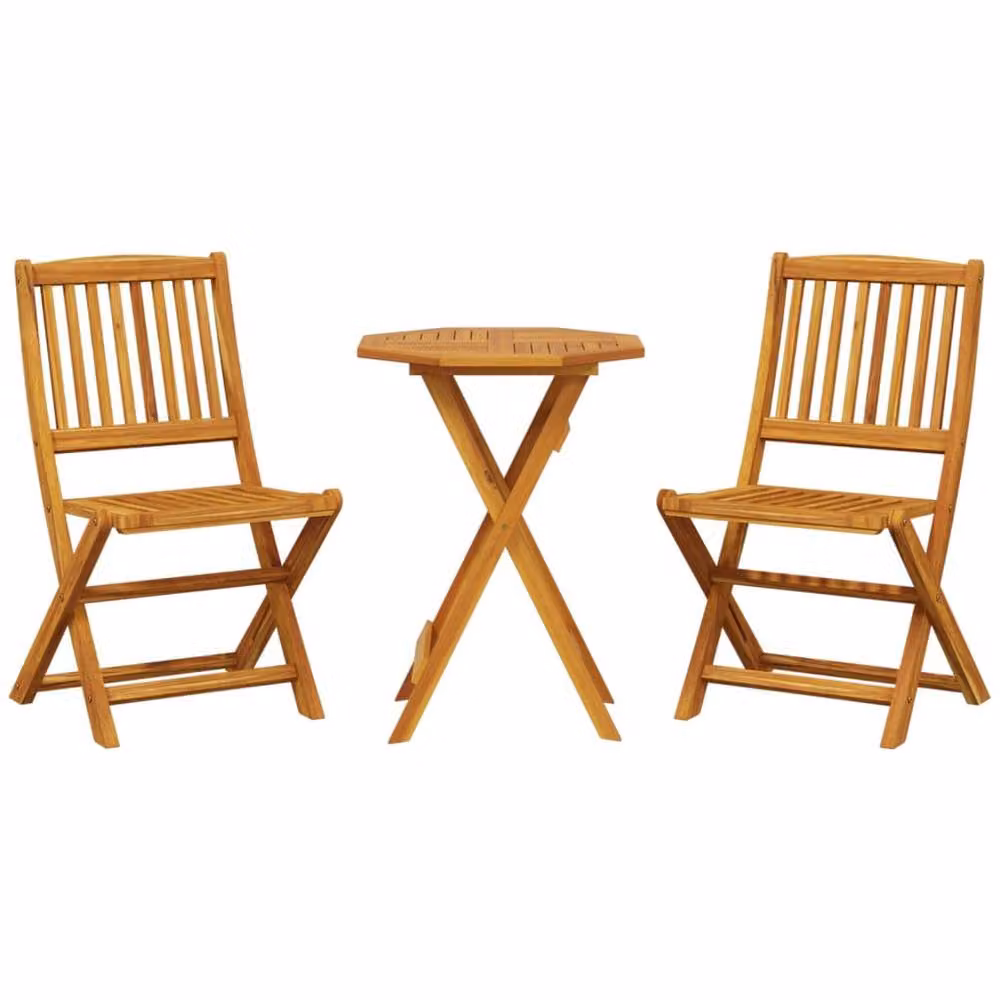 Berkfield Home Beautiful 3 Piece Folding Bistro Set in Brown Solid Acacia Wood, H 75 x W 60 x D 60 cm – 2