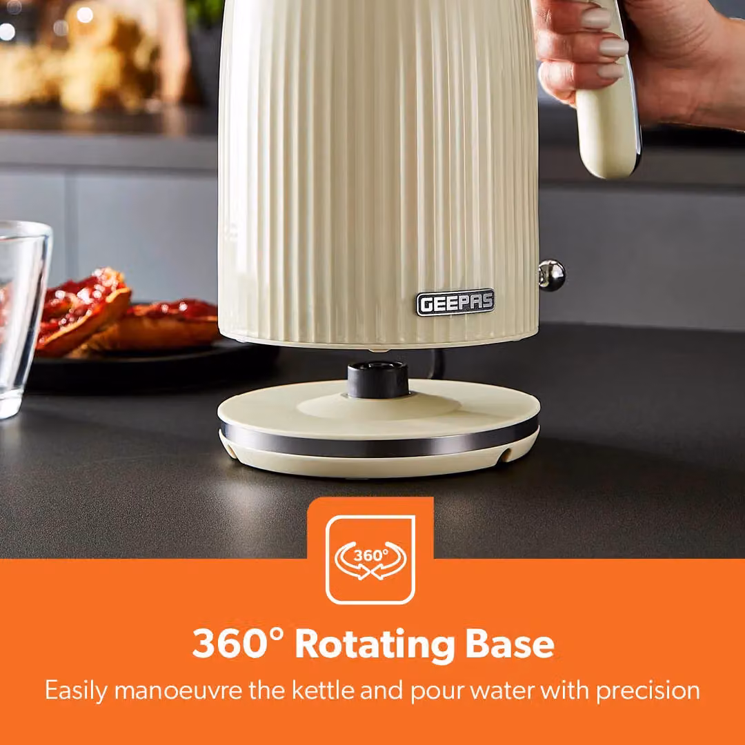 Geepas Fluted Kitchen Set with 1.7L Kettle, Toaster and 20L Digital Microwave in Beige – 2