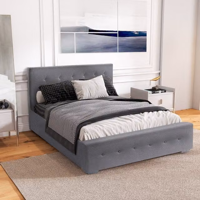 Comfy Living Grey Fabric Upholstered Ottoman Storage Gaslift Bedframe, W/D/H: 140 x 200 cm