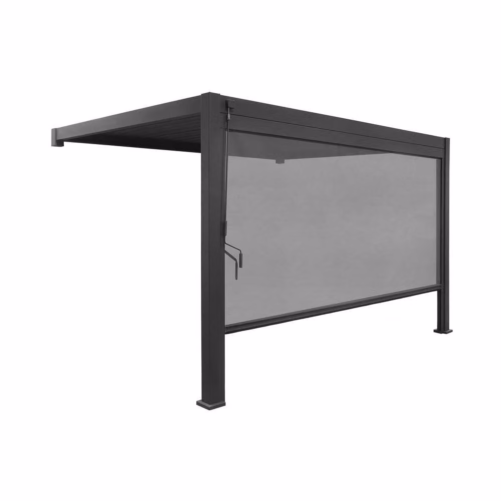 sweeek Lean-to Aluminium Pergola with Louvered Roof and 4m Blind in Dark Grey, W: 4 m, D: 3 m, H: 2.55 m – 2