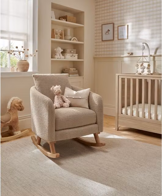 Mamas & Papas Alma Nursing Chair in Beige Bouclé with Solid Wood Frame