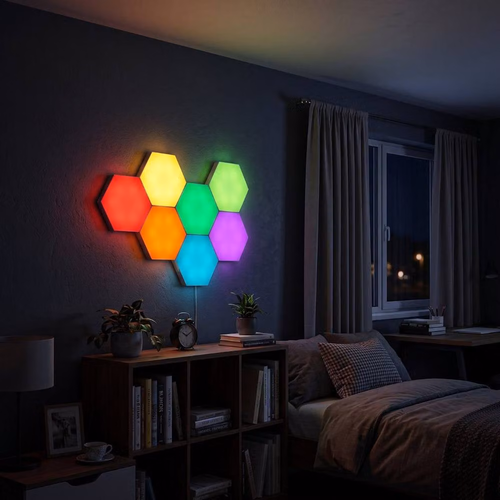 HOME LUXE INTERIOR Aura RGB LED Touch Hexagon Wall Lights, 6 Pack Multicolour Modular Tiles with Remote Control – 2