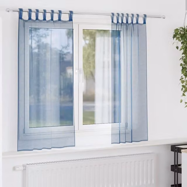 Berkfield Home Royal Blue Voile Fabric Panel Curtains with Rod Pockets, 2 Pack – 1