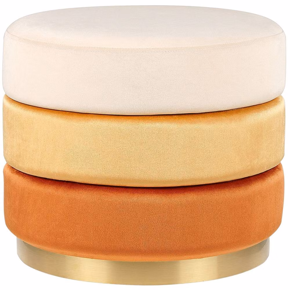 Wyld and Coco Ombre Orange Velvet Footstool with Gold Base, W/D/H: 48 x 48 x 41 cm – 2