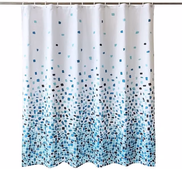 Neel Blue Mosaic Blue Polyester Water-Resistant Shower Curtain, W: 180 cm, H: 180 cm