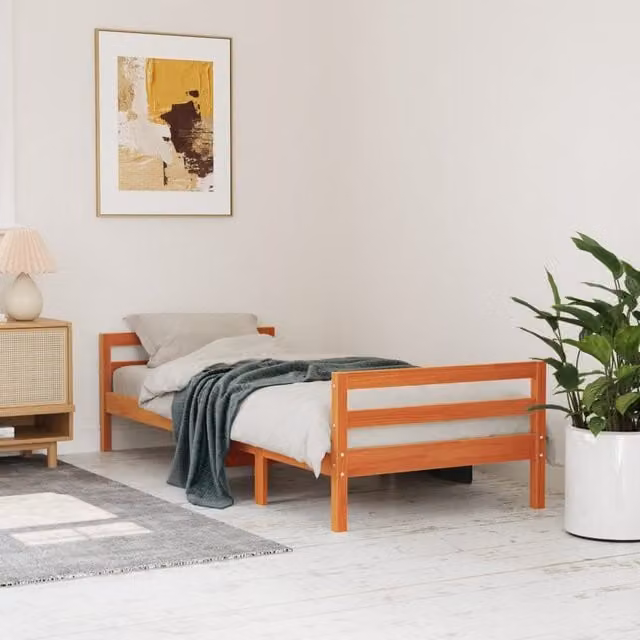 Berkfield Home Rustic Solid Wood Pine Bed Frame, Wax Brown, W: 90 cm, L: 200 cm – 1