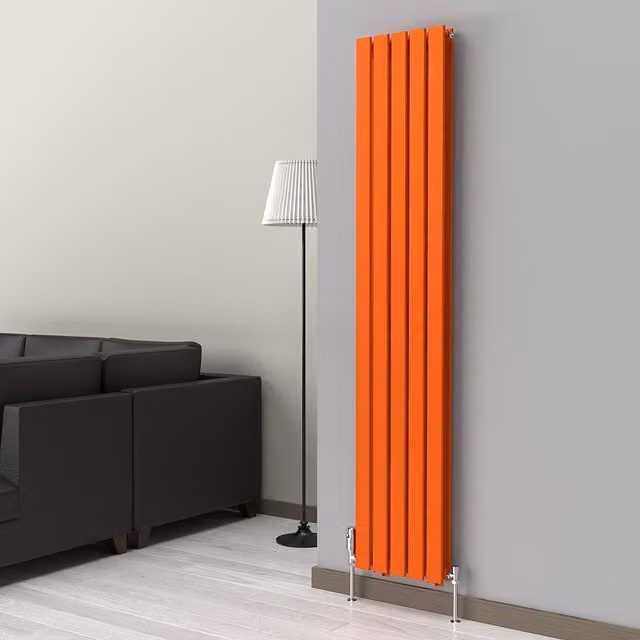 Lux Heat Flat Coloured Vertical Radiator in Sunburst Orange, H 180 cm x W 35 cm