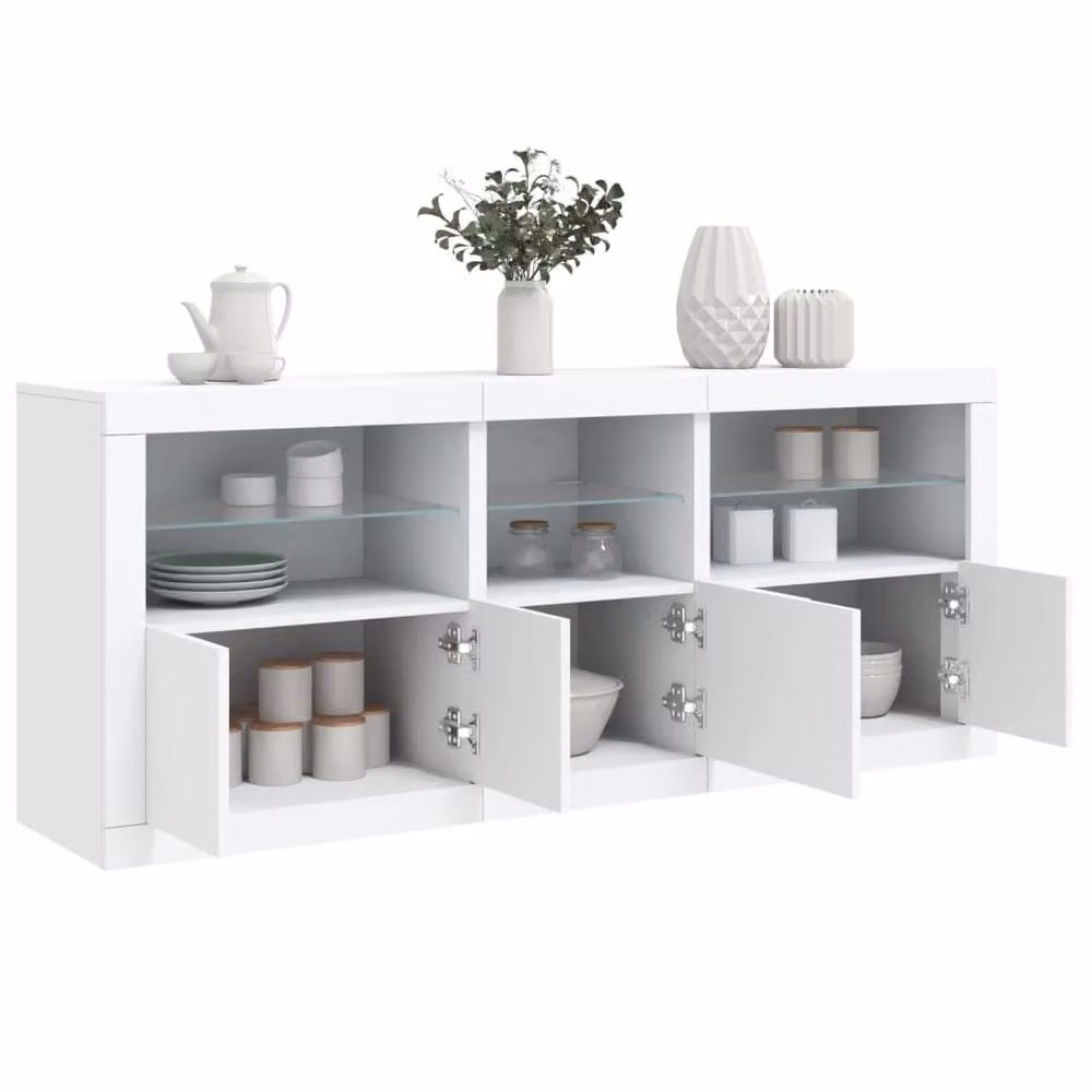 Berkfield Home Modern White Sideboard with Integrated LED Lights, W/D/H: 162 x 37 x 67 cm – 2