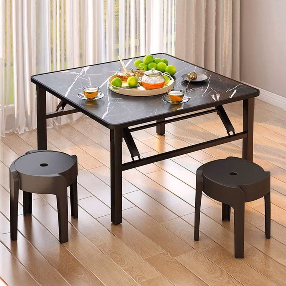 FLAVORA Black Marble Glossy Round Folding Dining Table for Kitchen or Garden – 2