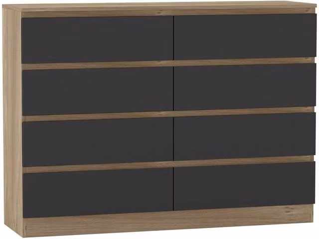 FORGEVIO Modern Oak Wooden Chest of 8 Drawers with Black Drawers, Brown and Black – 1