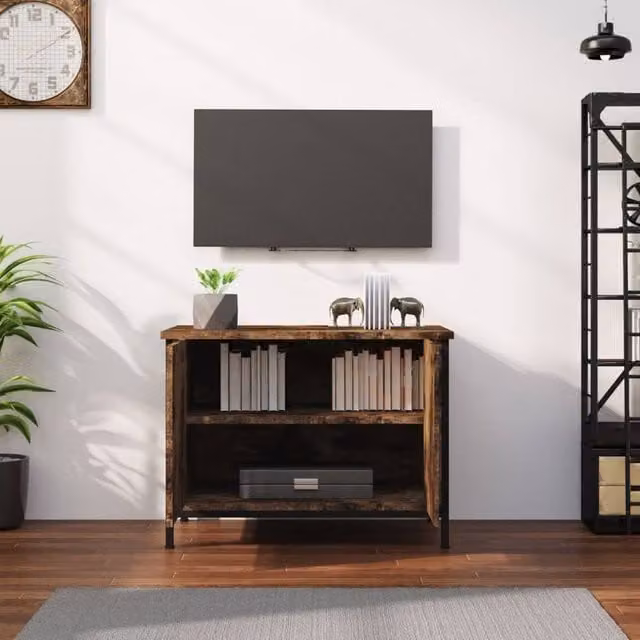 Berkfield Home TV Cabinet with Doors in Smoked Oak Brown, W/D/H: 60 x 35 x 45 cm