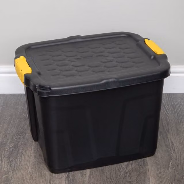 Samuel Alexander 42L Heavy Duty Stackable Storage Tub with Lid and Handles in Black and Yellow