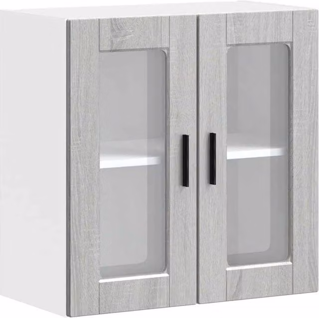 Berkfield Home Modern Kitchen Wall Cabinet with Glass Doors in Porto Grey Sonoma