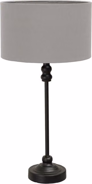 ValueLights Maggie Modern Table Lamp with Grey Fabric Cylinder Shade and Black Metal Base