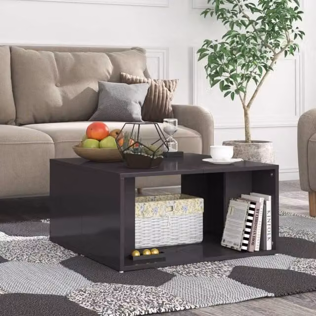 Berkfield Home Set of 4 Modern Square Coffee Tables in High Gloss Grey, W/D/H: 33 x 33 x 33 cm – 1