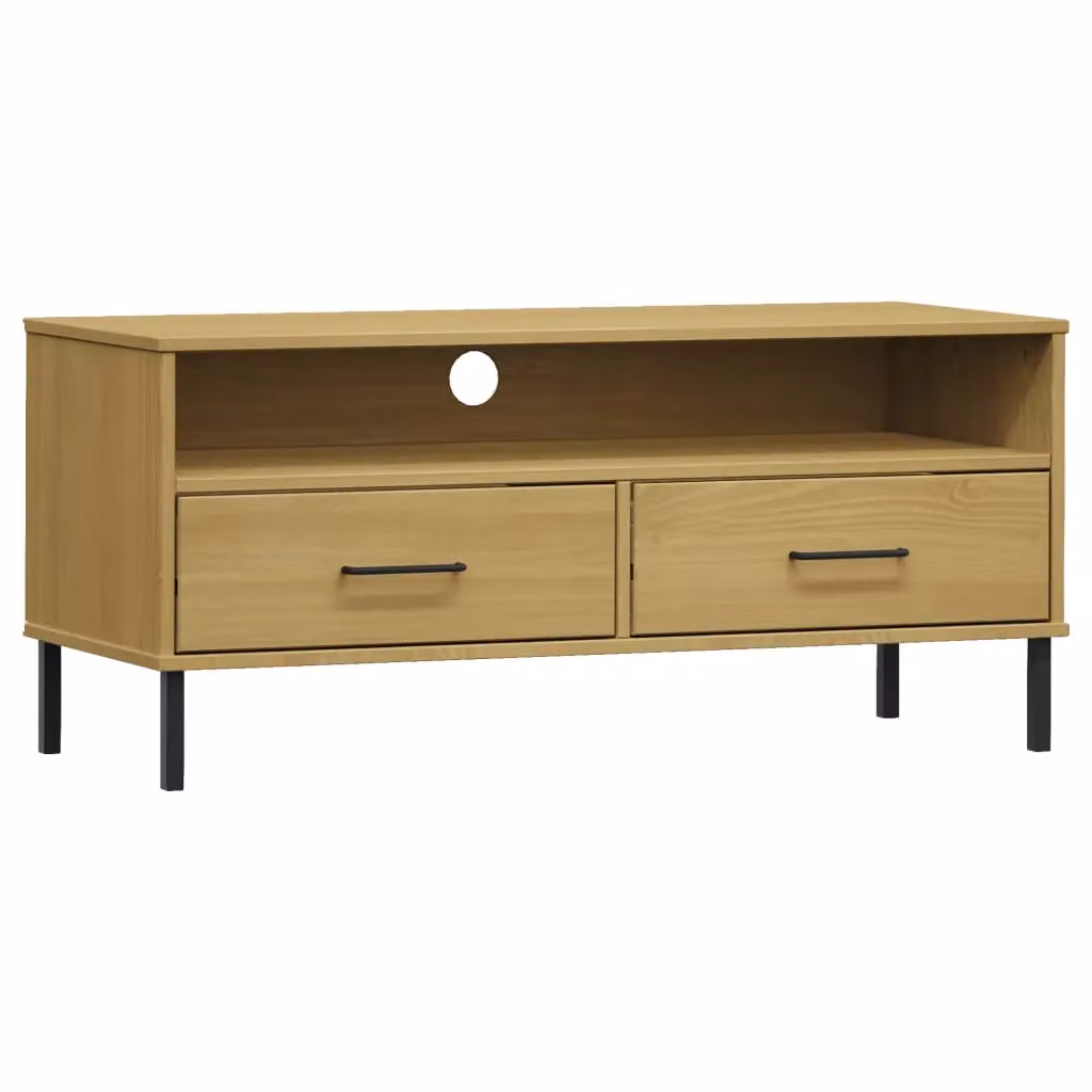 Berkfield Home Oslo TV Cabinet in Brown Solid Pine Wood with Metal Legs – 2