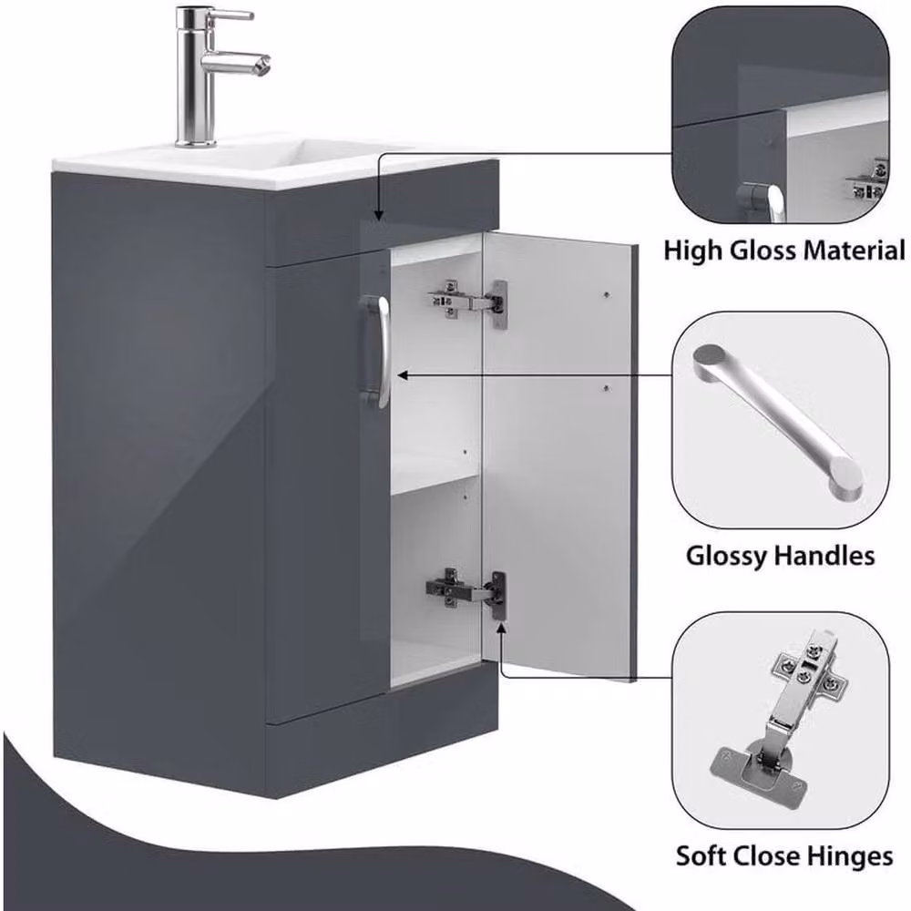 FORGEVIO Grey Floor Standing Bathroom Vanity Unit with Basin, Width: 50 cm – 3