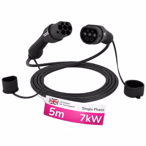 Cord Type 2 to Type 2 EV Charging Cable, 7.4kW, 5 Metre, Black and White – 1