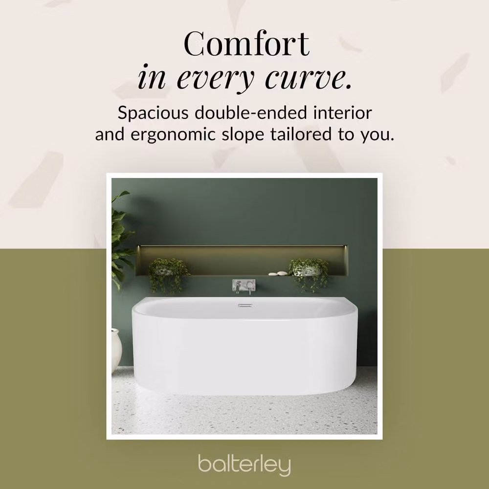 Balterley Contemporary Rectangular Back To Wall Freestanding Acrylic Bath in White W: 160 cm, D: 75 cm, H: 59 cm – 3