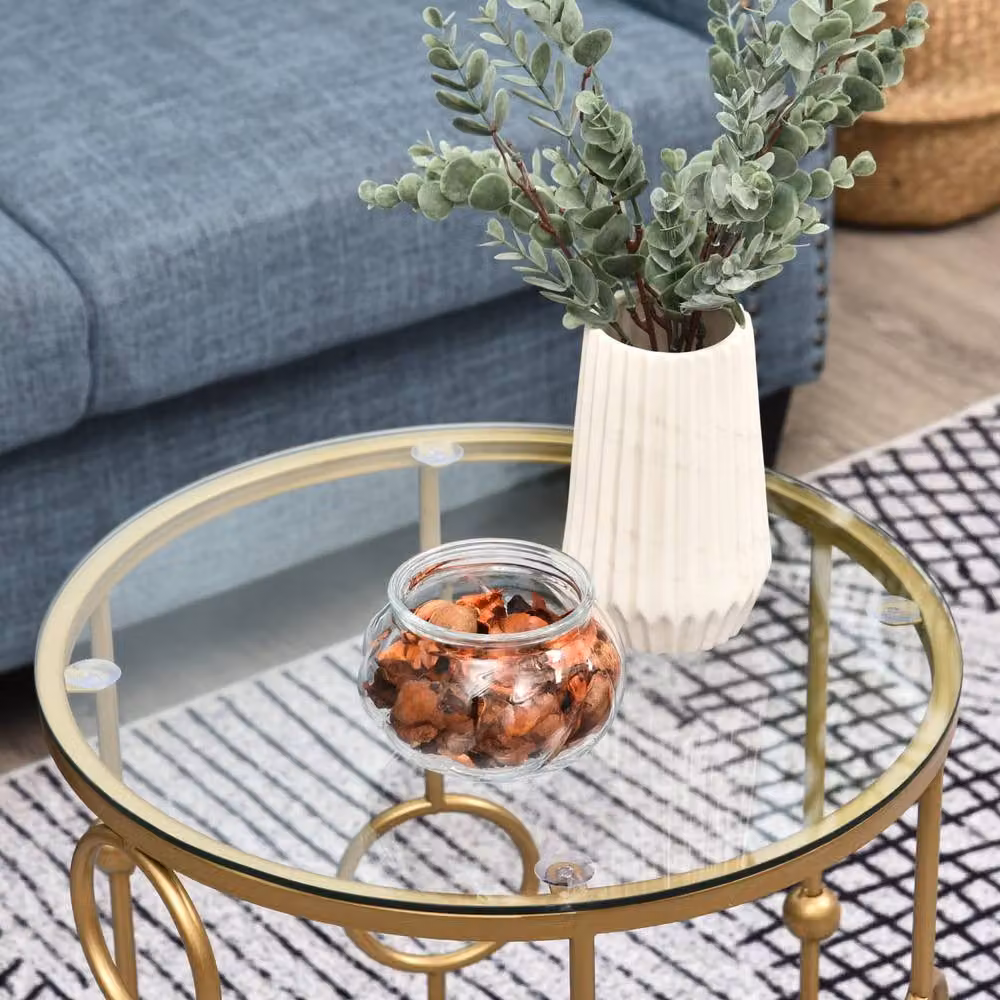 Wyld Haus Basu Gold Metal and Tempered Glass Round Nesting Tables Set of 2 – 4