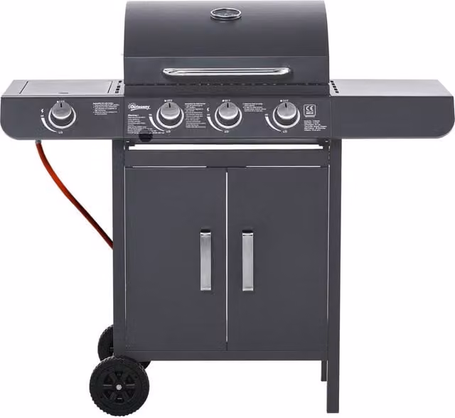 Rolipo 3+1 Burner Gas BBQ Grill Trolley with Cabinet and Side Burner in Grey