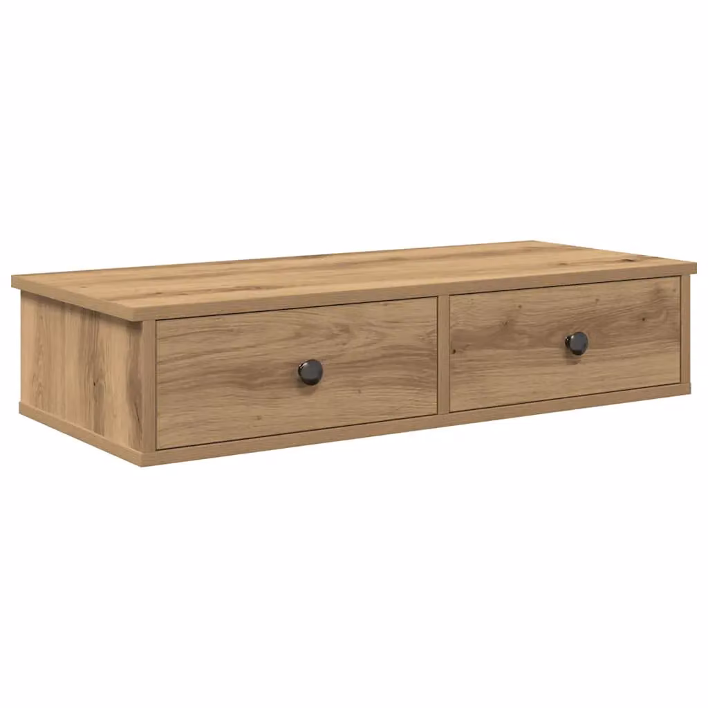 Berkfield Home Artisan Oak Wall Shelf with Drawers in Brown, W/D/H: 80 x 31 x 17 cm – 2