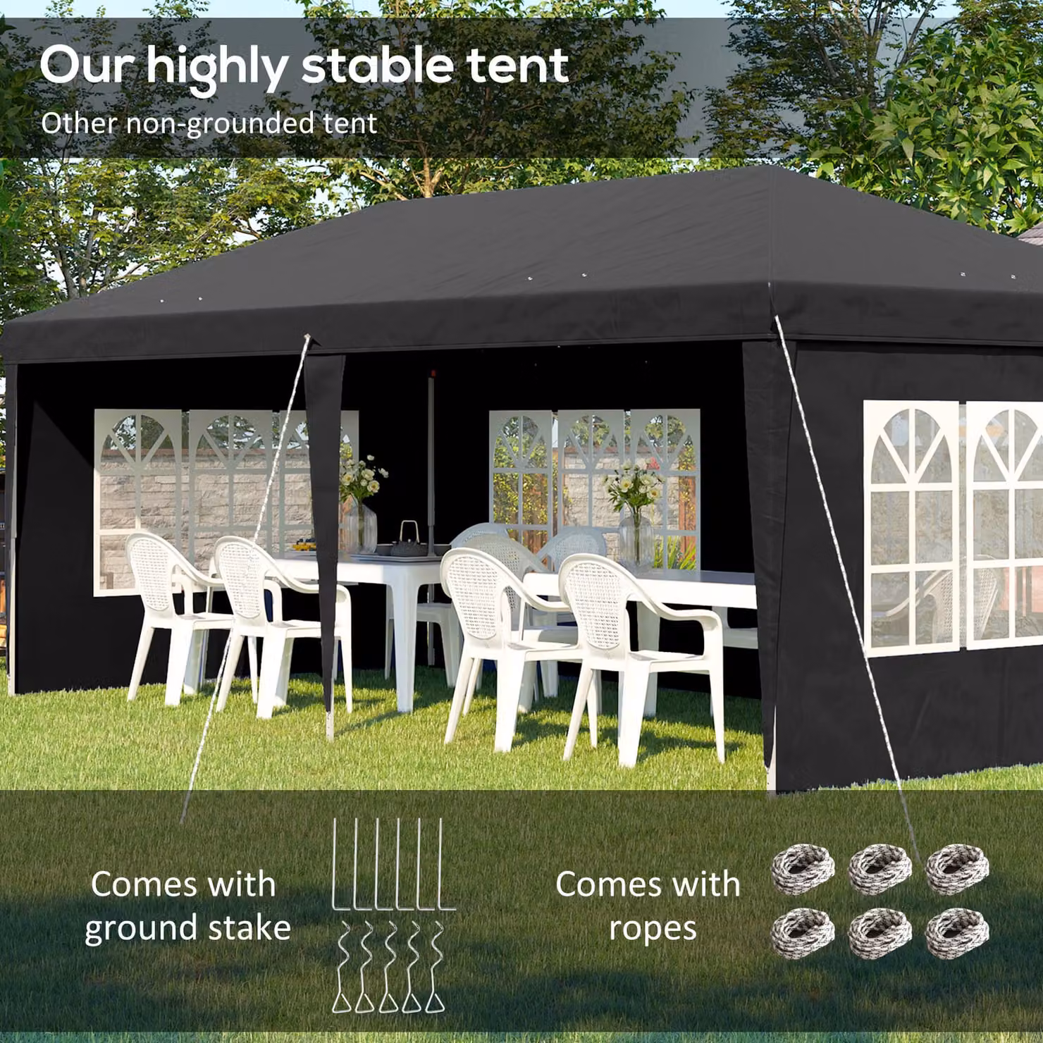 Outsunny Lightweight Height Adjustable Party Tent Gazebo in Black, W/D/H: 600 x 300 x 270 cm – 5