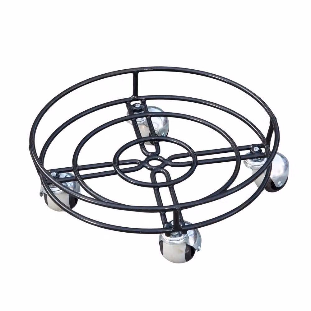 Samuel Alexander Black Metal Garden Plant Pot Trolley on Castor Wheels, Diameter: 32 cm – 4