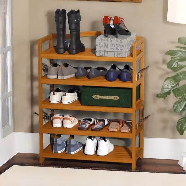 Rafaelo Mobilia 5 Tier Bamboo and Acacia Wood Shoe Rack in Brown – 1