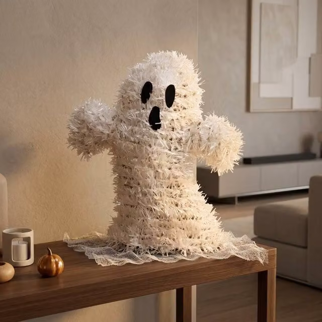 Garden Greatness Scaredy-Ghost Sparkle Halloween Tabletop Decoration in White
