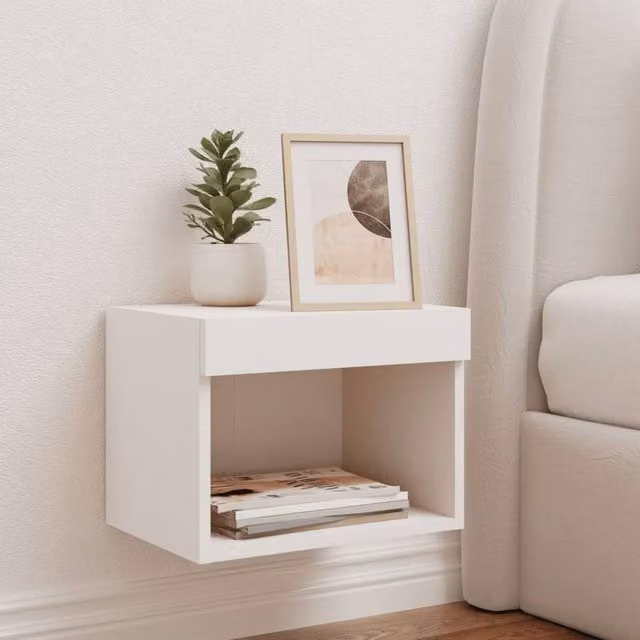 Berkfield Home Wall-mounted Decorative Bedside Cabinet with Integrated LED Lights, White, W/D/H: 30 x 30 x 30 cm – 1