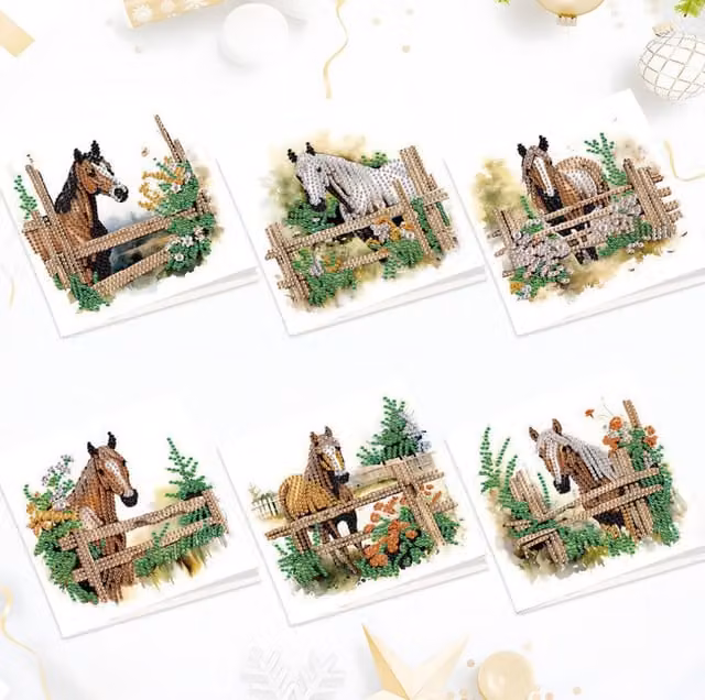 Syntego Pack of 6 Horse Diamond Art Card Kits for Adults, Multicolour